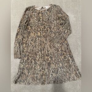 H&M Shimmering Pleated Beige Floral Dress